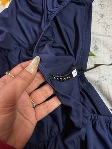 Navy Blue Ruched Tie Blouse