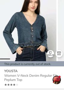 YOUSTA Women Denim Peplum Top