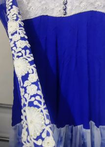 Blue Coloured Kalidar Flared Long Gown