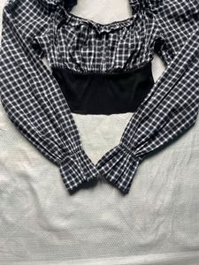 Zara Gingham Puff Sleeve Top