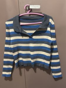 Striped Knit Polo Top