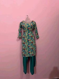 Stylish Teal Floral Kurta Set