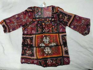 Boho Patchwork Print Sheer Blouse