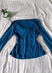 Teal Cowl Neck Long Sleeve Top