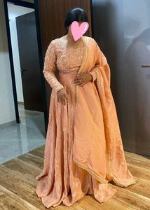 Stunning Peach Silk Embroidered Lehanga