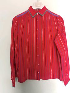 Red Striped Button-Up Blouse
