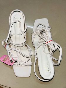 Strappy White Lace-Up Heels