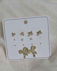 Cute Bow &amp; Pearl Earring Set