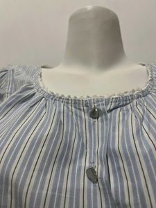Blue Striped Puff Sleeve Crop Top