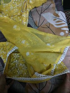 Lemon Yellow Heavy Chikankari Kurti with Lace