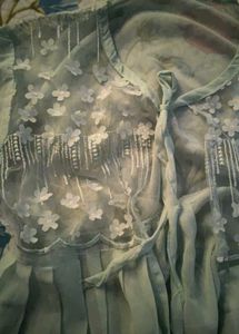 y2k Embroidered tie up front blouse