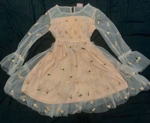 Peach Embroidered Tulle Dress