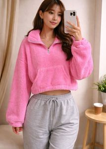 Pink Fuzzy Cropped Pullover