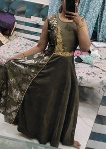 Stylish Olive Green Ethnic Gown