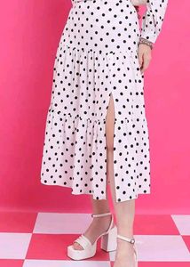 Polka Dot Long Skirt with Slits