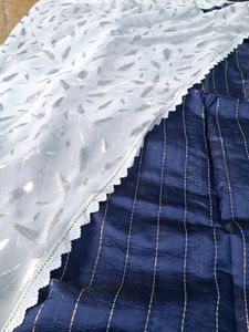 Elegant light blue Saree with Silver Feather