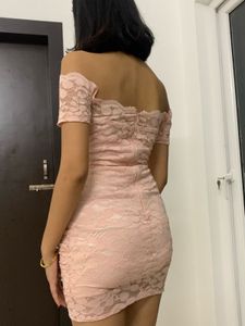 Pink Lace Off-Shoulder Bodycon Dress