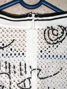Abstract Face Print Mesh Top