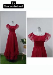 Elegant Red off shoulder Ruffled Gown