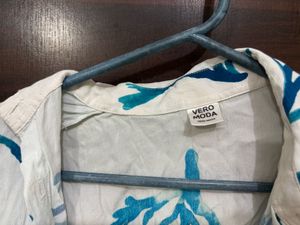 White Crop Top with Blue Coral Print