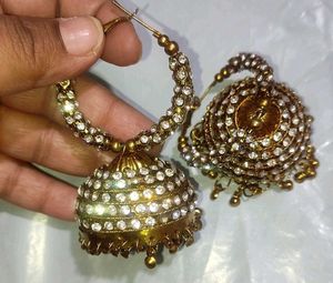 Golden White Stone 2 Jhumki Earing Studs