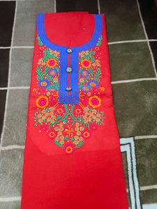 Embroidered unstitched Red Kurta Set