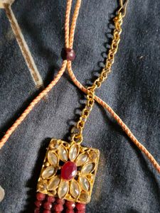 Elegant Gold Tone Maang Tikka &amp; Earring Set