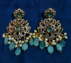 Royal Peacock Designer Necklace Set with Aqua Bead