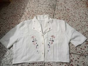 Embroidered White Collared Top