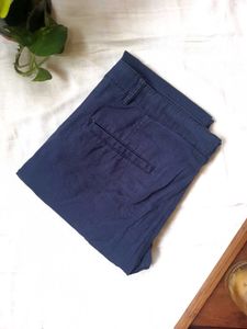 Navy Blue Crop Fit Trousers
