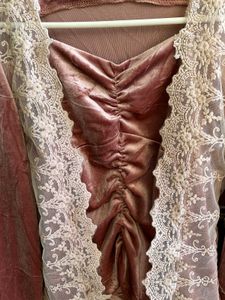 Dusty Rose Velvet &amp; Lace Long Sleeve Top