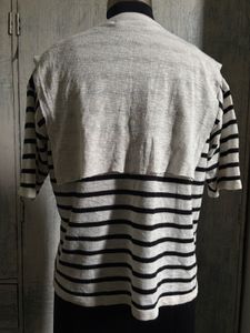 Striped Knit Top with Scarf Detail