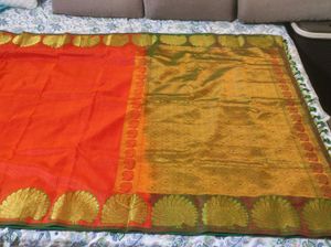 Vibrant Orange & Gold Silk Saree