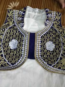 Elegant White &amp; Blue Embroidered Gown