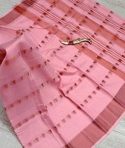 Pink Cotton Saree with Triangle Print