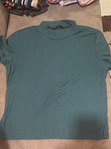 Green Ribbed Mock Neck Top