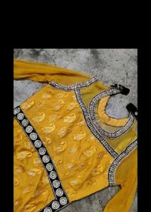 Yellow Ethnic Gown with Black Embellishments