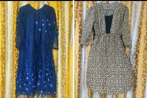 2 dresses Blue embroidery dress & Cheetah print dr