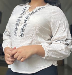Boho Embroidered Cream Tunic Top