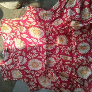 Red &amp; White Block Print Kurta
