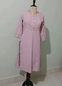 Elegant pastel Pink Kurta with Embellished Necklin