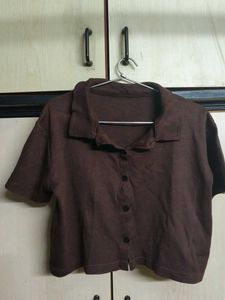 Stylish Brown Cropped Collared Shirt