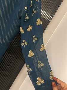 Elegant Teal Kurta with Gold Embroidery and skirt