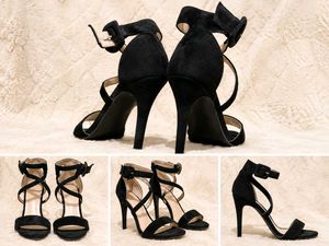 Black Suede Strappy Heeled Sandals