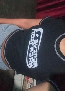 Black "Active Vacation" Graphic Crop Top