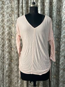 Pink V-Neck Long Sleeve Top