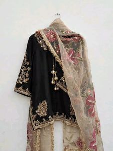 Embroidered Black Kurta Set with Dupatta