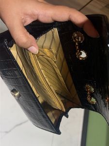 Chic Black Croc Embossed Clutch Bag
