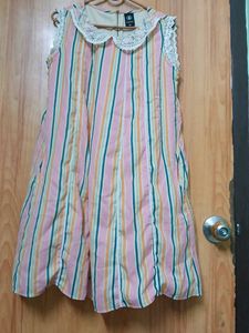 Striped Sleeveless Dress with Lace Collar