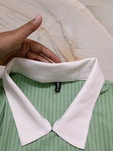 Green Striped Collared Top